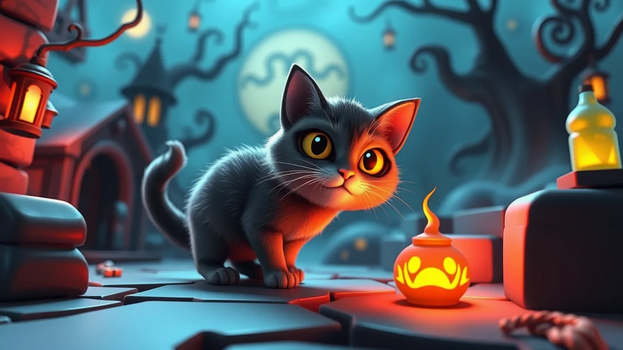 Escape with Spooky Cat in Puzzling 3D Adventure image